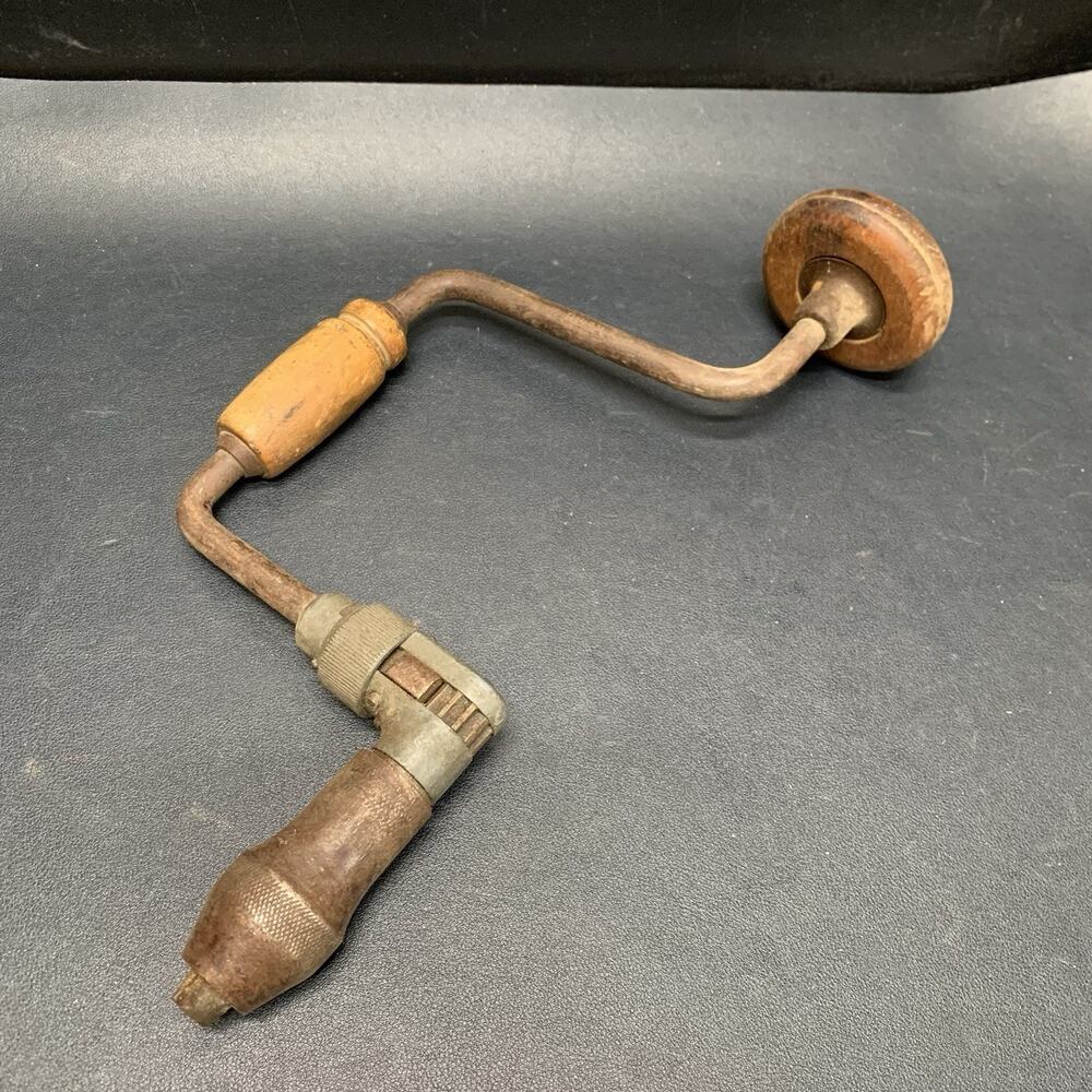 Antique Vintage Worth 13” Hand Brace Drill Ratcheting Hand Drill Wood Handles